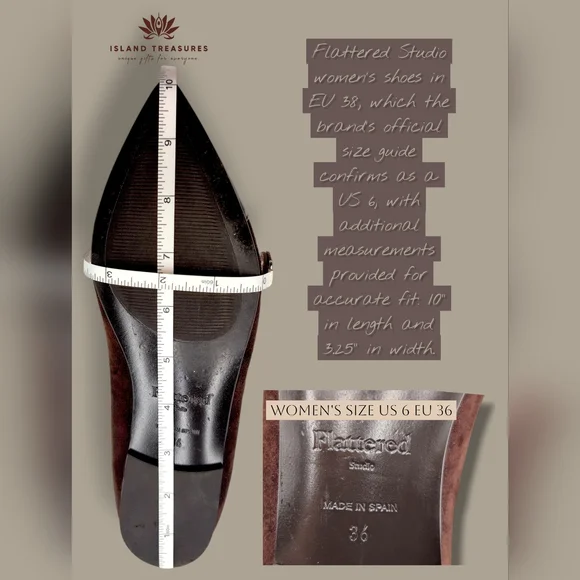 Flattered Studio Sz 6 Luxurious Suede & Croc-Embossed Brown Pointed Ballet Flats - Picture 15 of 17